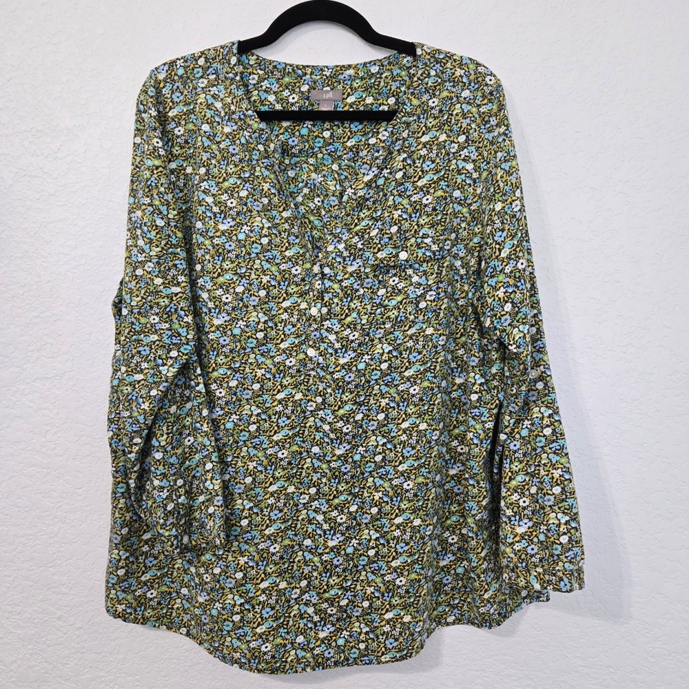 J.Jill Floral Print Long Sleeve Button Blouse Top Size L Women's